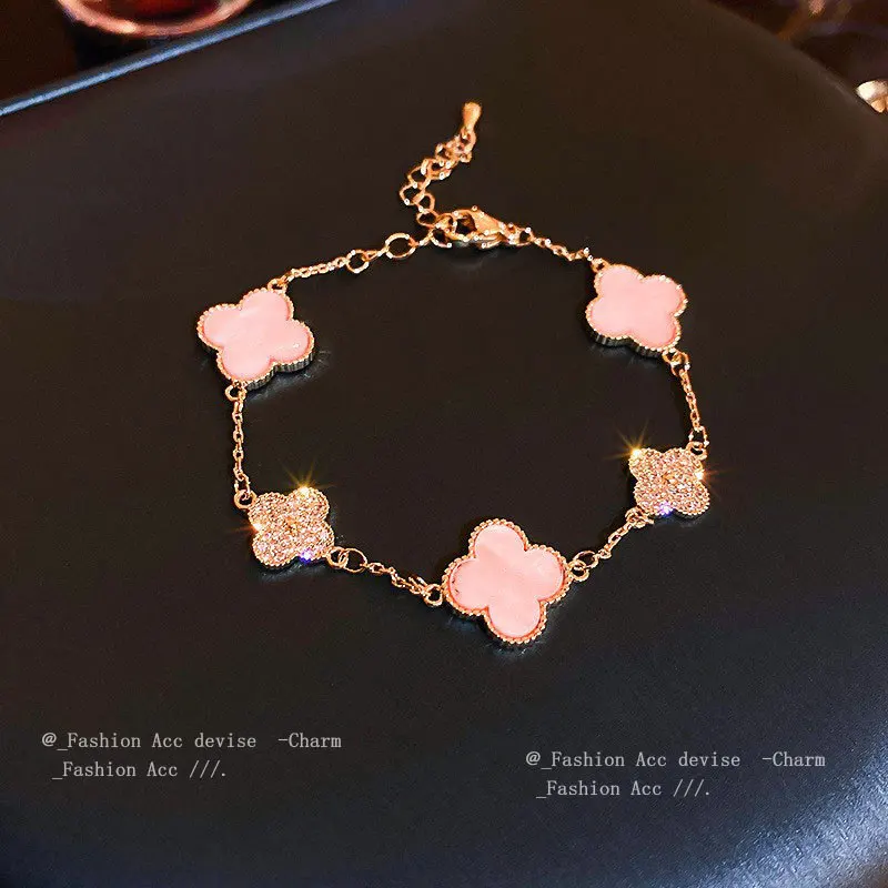 Waterproof Exquisite 18k Gold Plated Zircon Four Leaf Clover Fashion Jewelry Set Girls Women Valentine Bracelet Ring Earrings