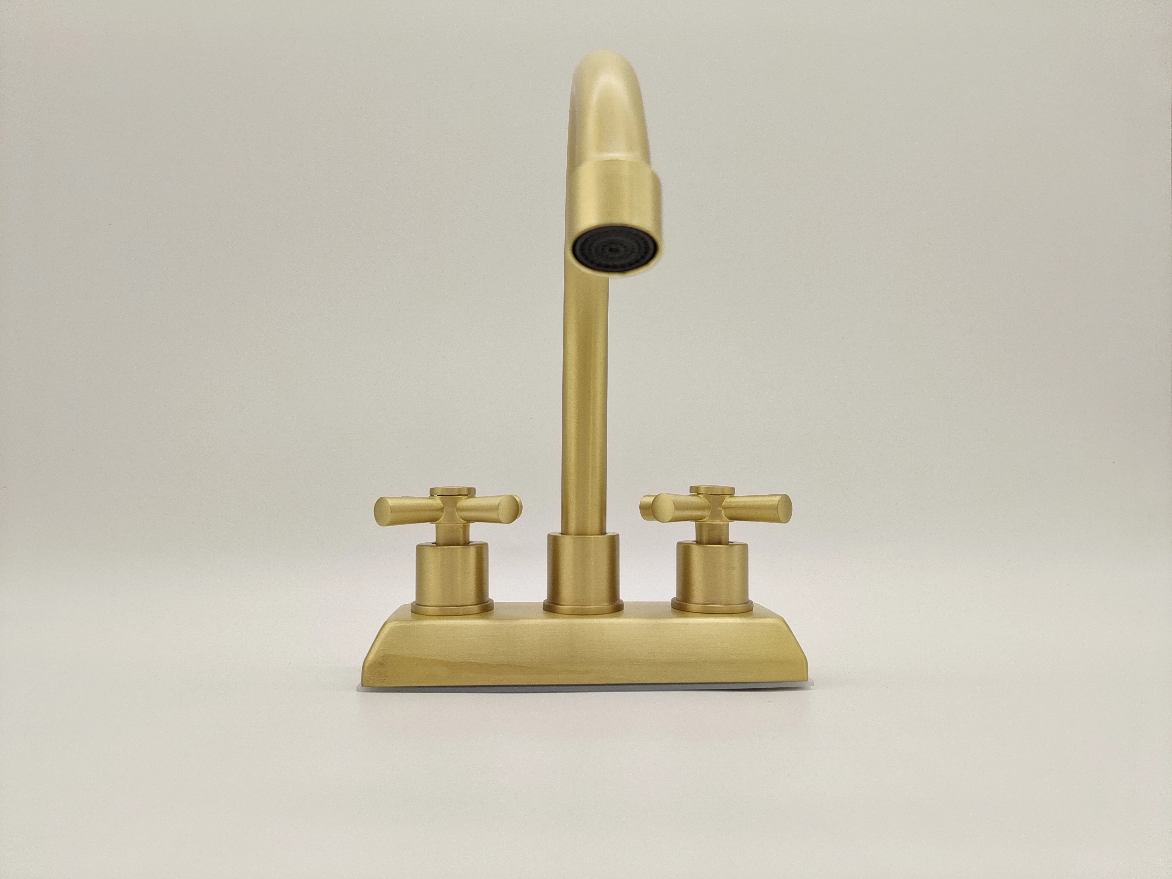 High Quality Economic Brushed Gold Four Inch Mixers Bridge Proboscis Basin Taps Kitchen Modern Contemporary Ceramic Kitchen Sink