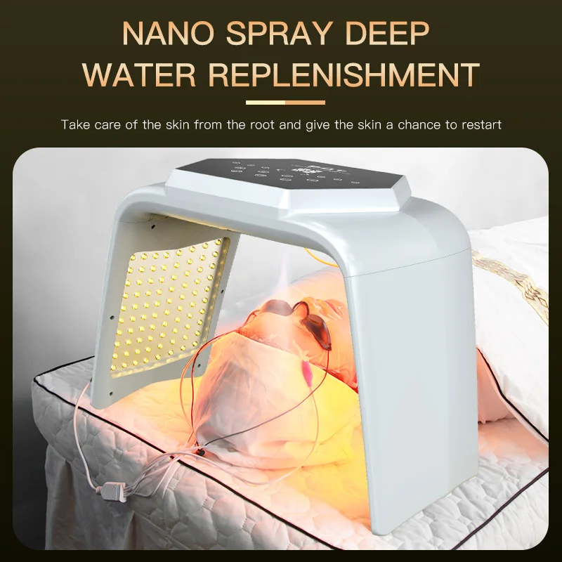 Red light therapy lamp 7 colors led light therapy face facial beauty mask with nano steam