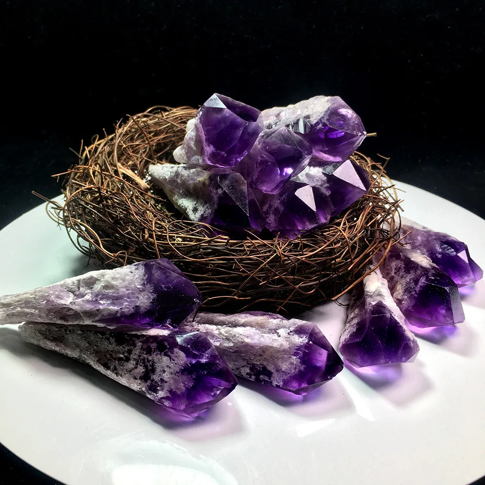 Wholesale Home Decoration Natural Crystal Crafts Healing Stones Irregular Rough Cluster Amethyst Geode