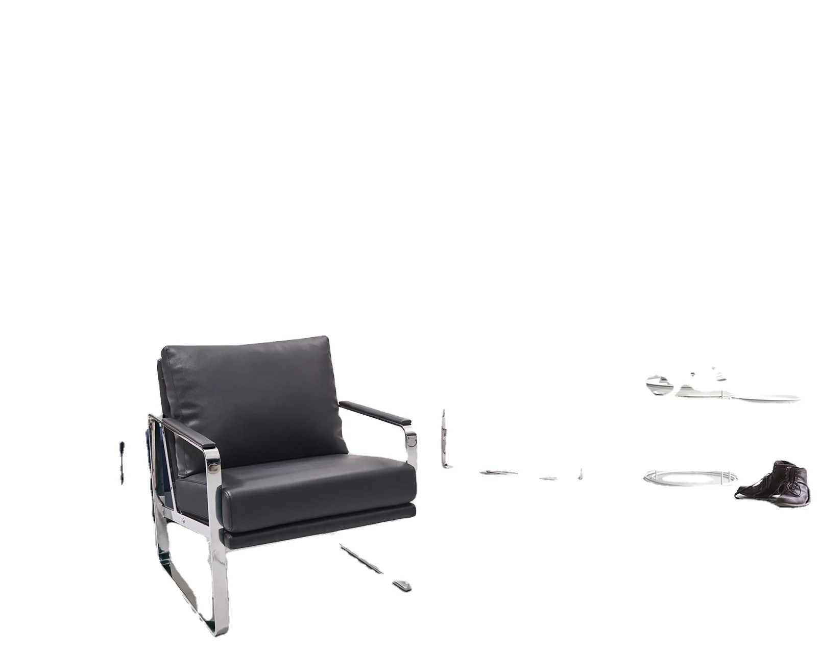 Кресло-диван K8501 с металлической рамой из черного полиуретана