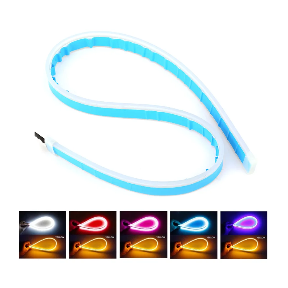 60 см Водонепроницаемые гибкие Автомобильные светодиодные дневные ходовые огни последовательная светодиодная полоса указатели поворота DRL Led