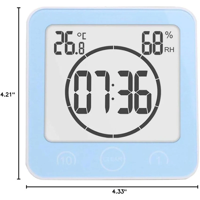 Bathroom Clock Waterproof Digital Shower Clock with Alarm Bathroom Humidity Temperature Meter with Timer Touch Screen