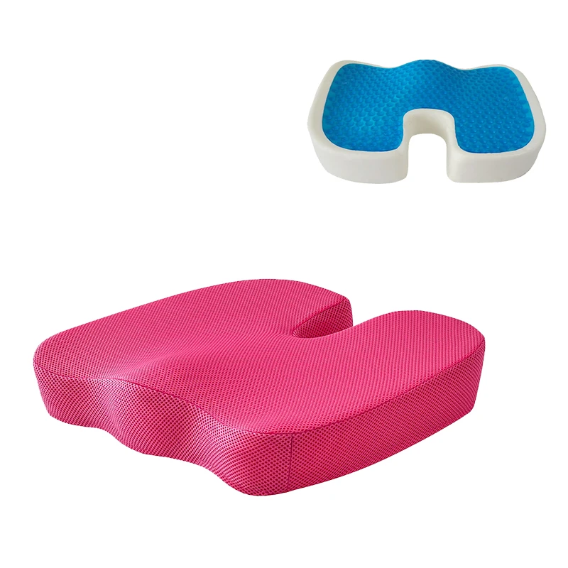 U Shape Seat Cushion With Cool Gel-3D Mesh Fabric Cover-Rose Red Professional Design visco elderly seat cushion