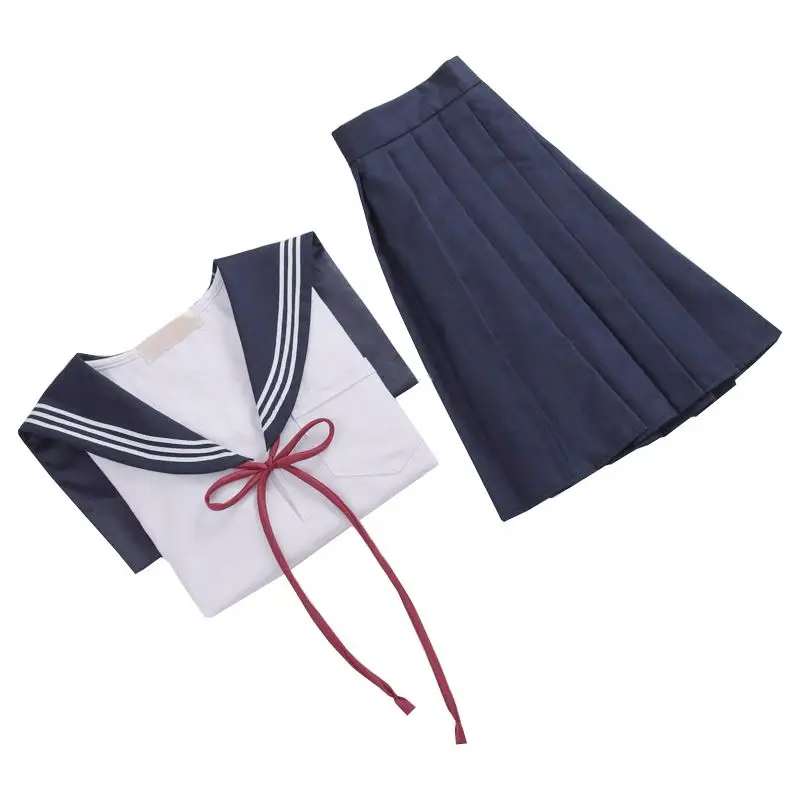 New Custom 60% Polyester 40% Cotton Women Sailor Suits Girls Embroidered Logo Autumn JK School Uniform Sets