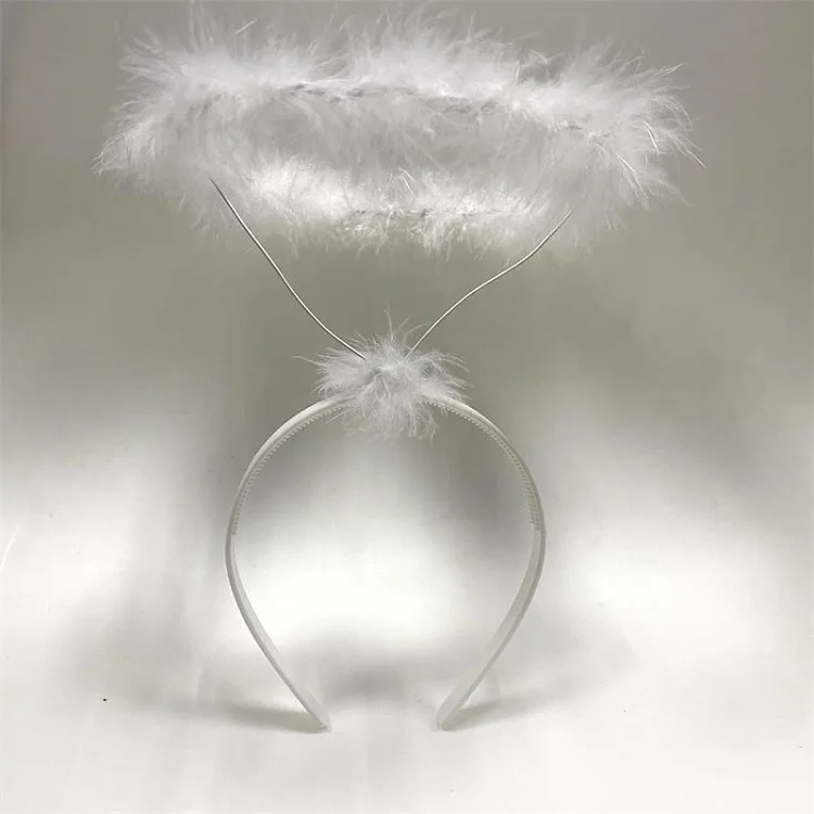 Модная повязка на голову с белым ангелом и ореолом, аксессуары для волос, Детская повязка на голову с перьями и Ангелом на день ребенка
