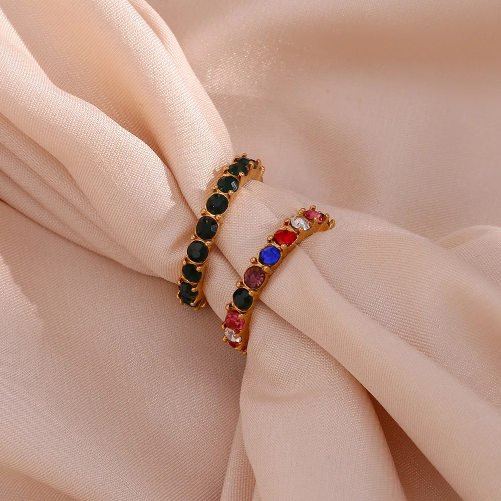 Ring Jewelry Women's Stainless Steel Plated 18K Micropaved Zirconia Colorful Thin Ring