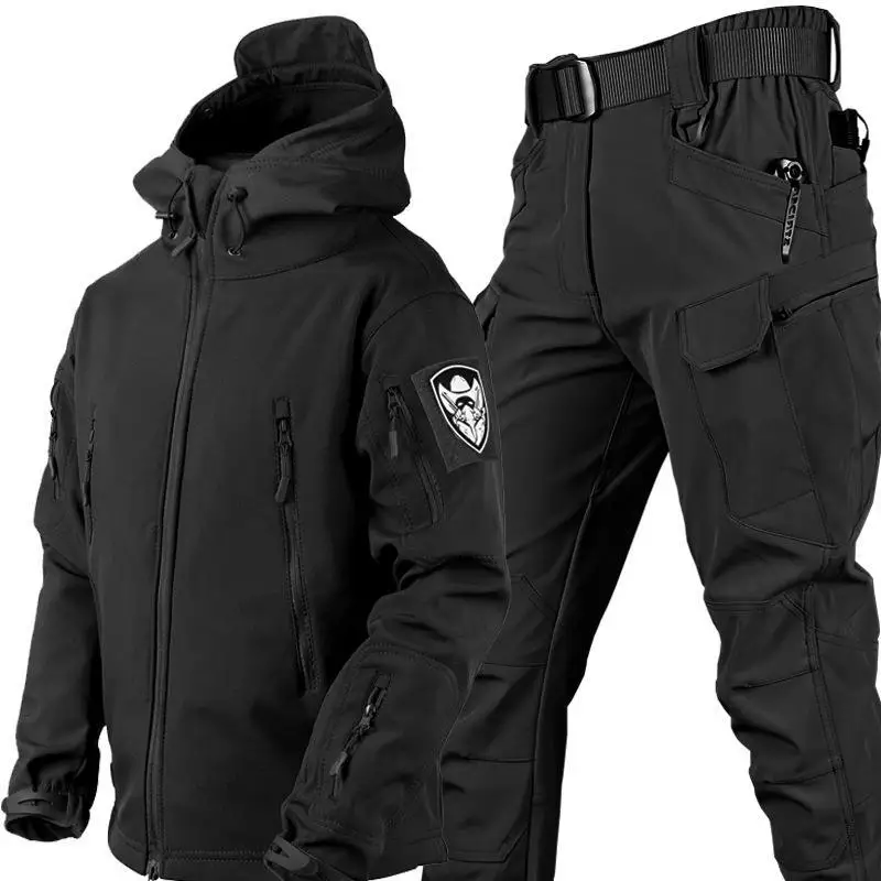 Factory High quality tactical suits sharkskin soft shell Oversize waterproof warm keeping jacket set