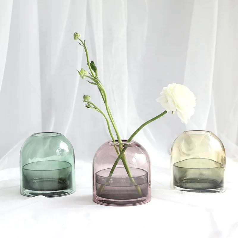 Drop shipping Light luxury design model glass vase candle holder glass cover art ornament base hydroponic simple glass vase
