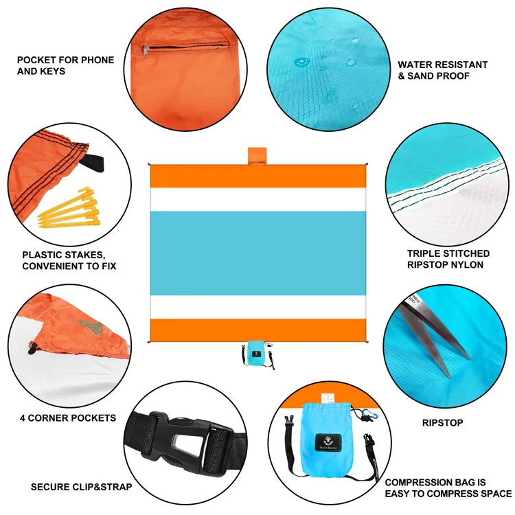  Outdoor waterproof nylon camping custom portable pocket blanket lightweight sandproof
