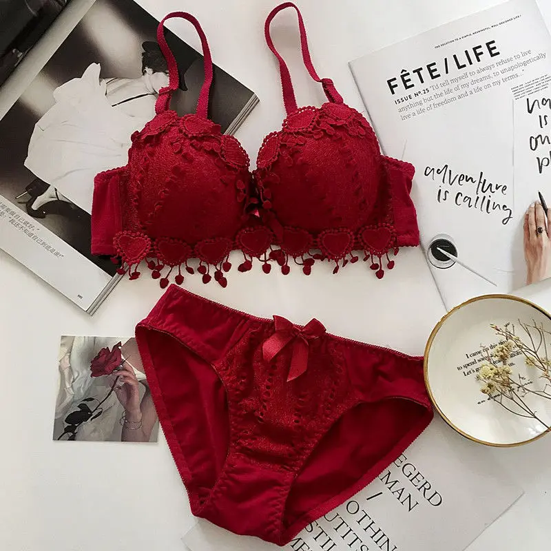 Dropshipping Lady Sexy Bras and Underwear Panty Lace Cute Young Beautiful Girls Push Up Bra & Brief Panties Sets