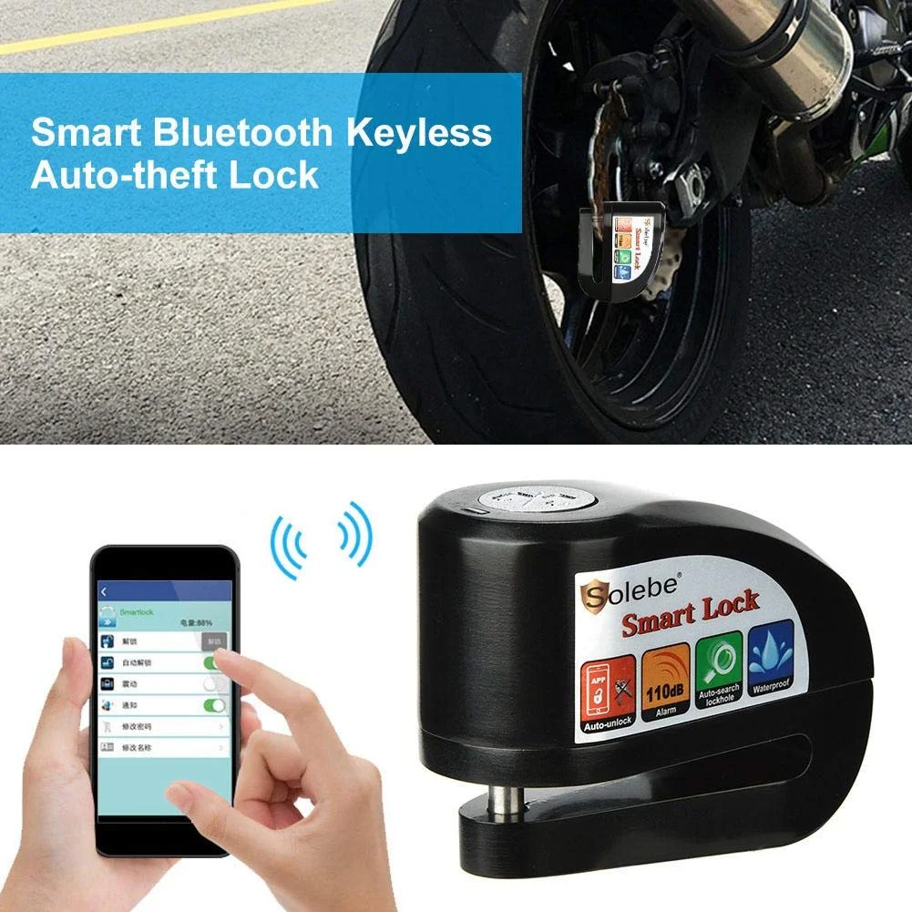 smart app control waterproof motorcycle alarm locks anti theft bicycle brake disc lock