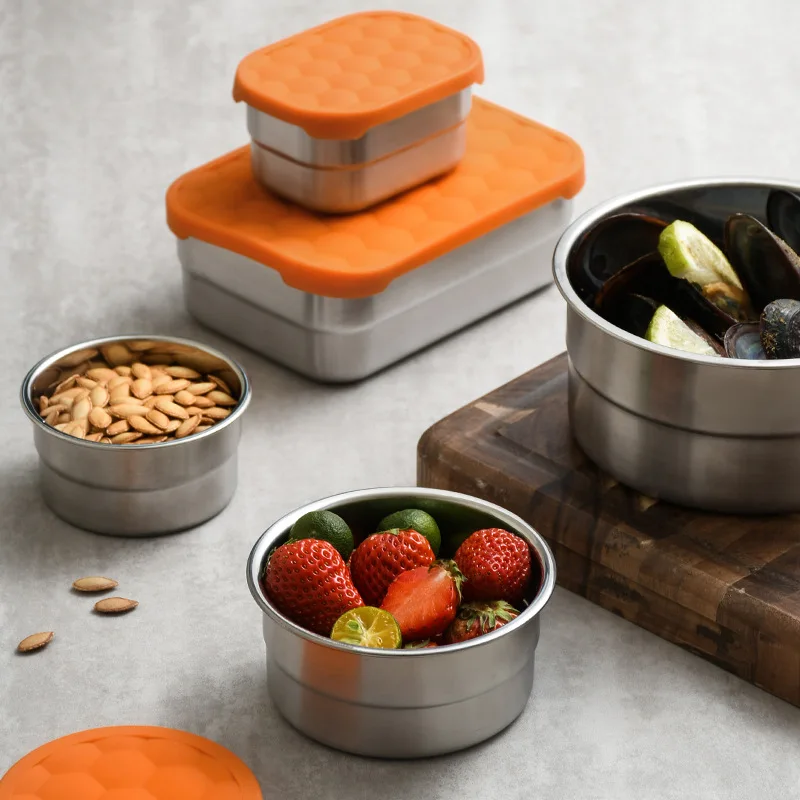 Экологическая квадратная 304 из нержавеющей стали Bento Box силиконовая крышка холодильник Герметичный Набор для хранения контейнеров обеда