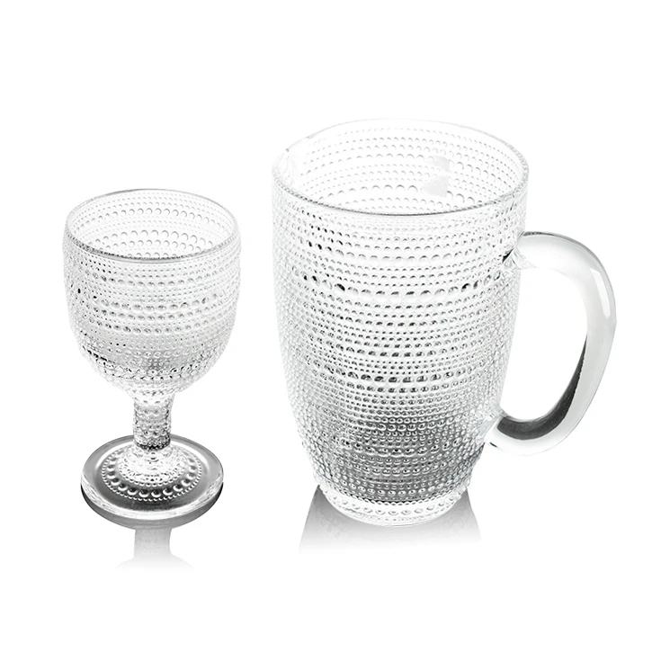 Beaded embossed home restaurant hotel transparent glass jug red wine glass set