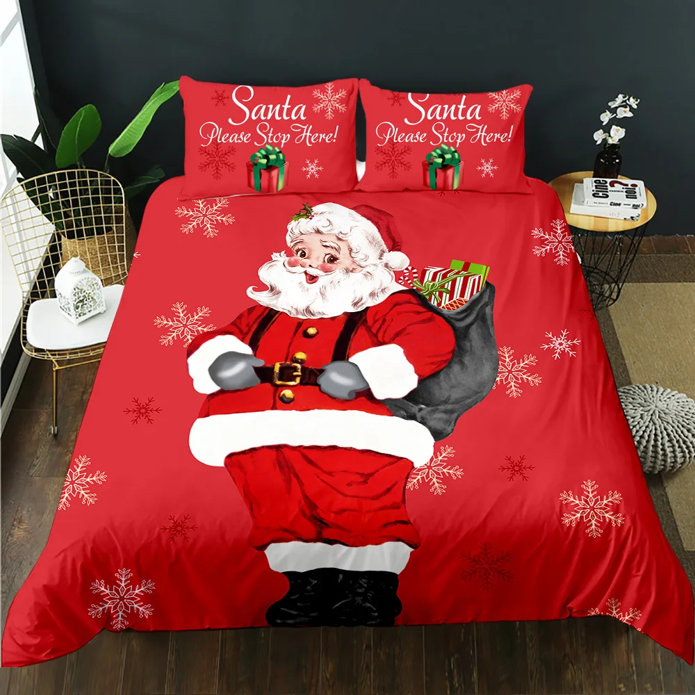 Red Santa Claus Christmas bedding festive gift polyester duvet cover set