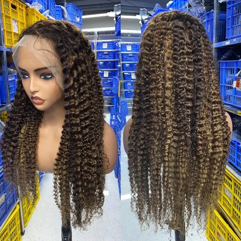 Cambodian Raw Kinky Curly Hair 4/27# Highlight 13X4 Wig,Original Vietnamese Wig Loose Wave,Wig Cheveux Vietnamien Double Drawn