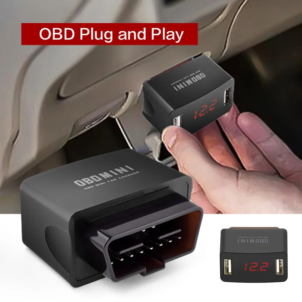 12/24V OBD Universal Car Charger Waterproof Dual USB Port Car Adapter With LED digital display Voltmeter Socket
