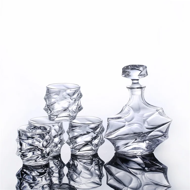Unique Glass Whiskey Decanter and Glasses Set for Liquor Bourbon Wine or Vodka