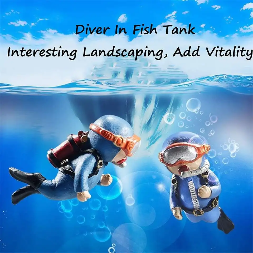 Floating Fish Tank Decorations Blue Fat Diver Floating Device Fish Tank Accessories Small Cartoon Aquarium Ornament and Toy