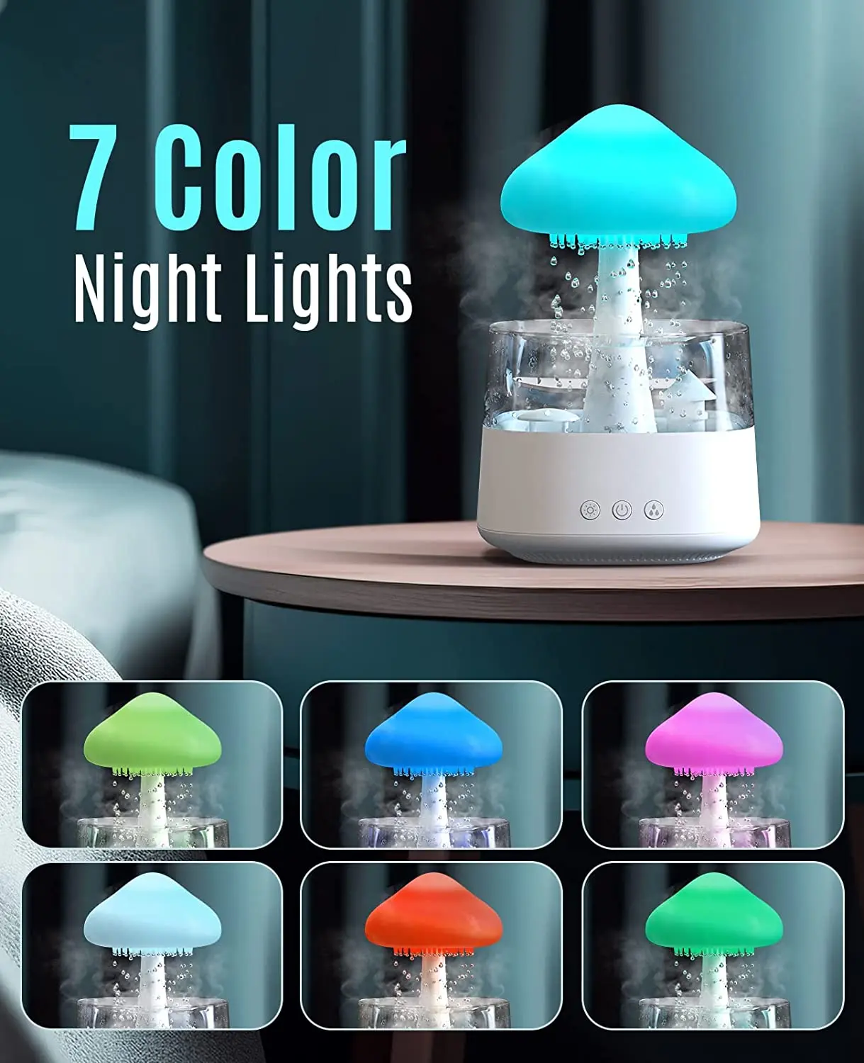 New Arrival Rain Cloud Humidifier Rain Drip Aromatherapy Essential Oil Air Diffuser 450ml 7 Colors Mushroom Humidifier