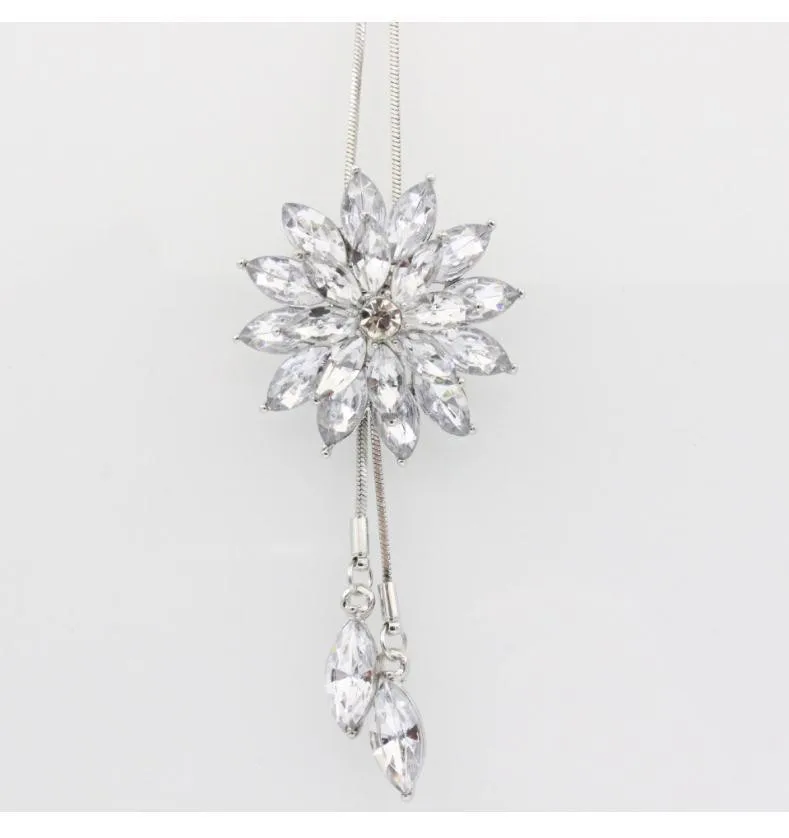 Lotus Decorative Pendant Autumn and Winter Snow Flower Crystal Zircon Sweater Chain Fashion Long Tassel Necklace