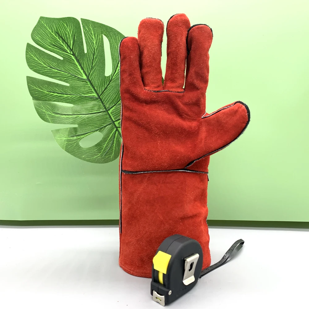 Factory sale Heat Resistant Red Leather Welding Gloves Long pattern Cow Skin Leather Safety Hand Gloves