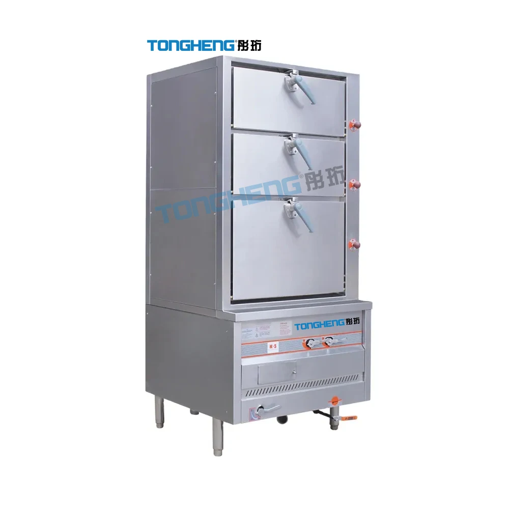 Restaurant Commercial 3 Tiers Gas Crab Dimsum Steamed Ark Rice Seafood Steamer Cabinet