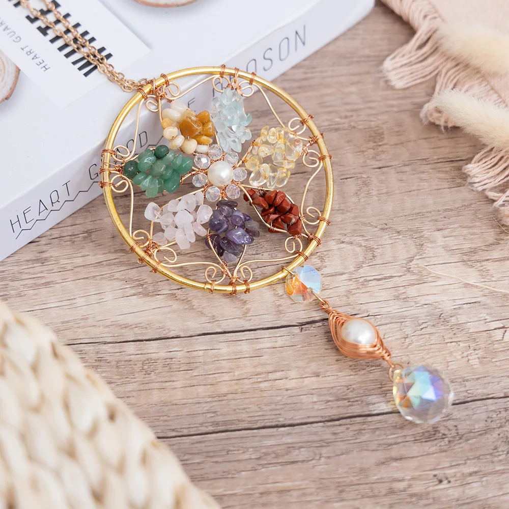 wholesale natural crystal gravel moon suncatcher crafts decoration DIY pendant amethyst wind chime home decor sun catcher