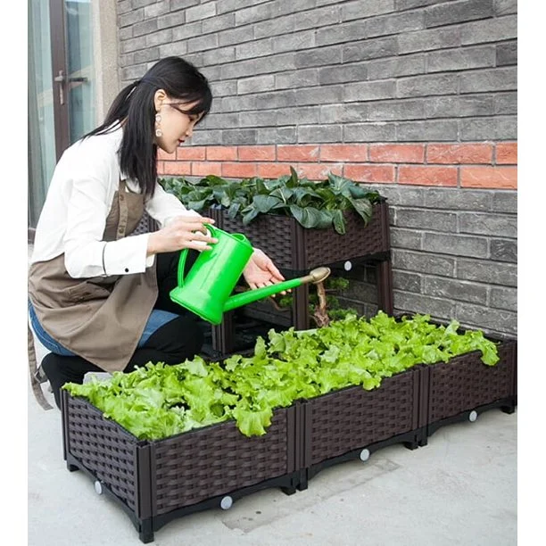 Hand woven high quality plant planting box plastic resin outdoor vegetable planting box