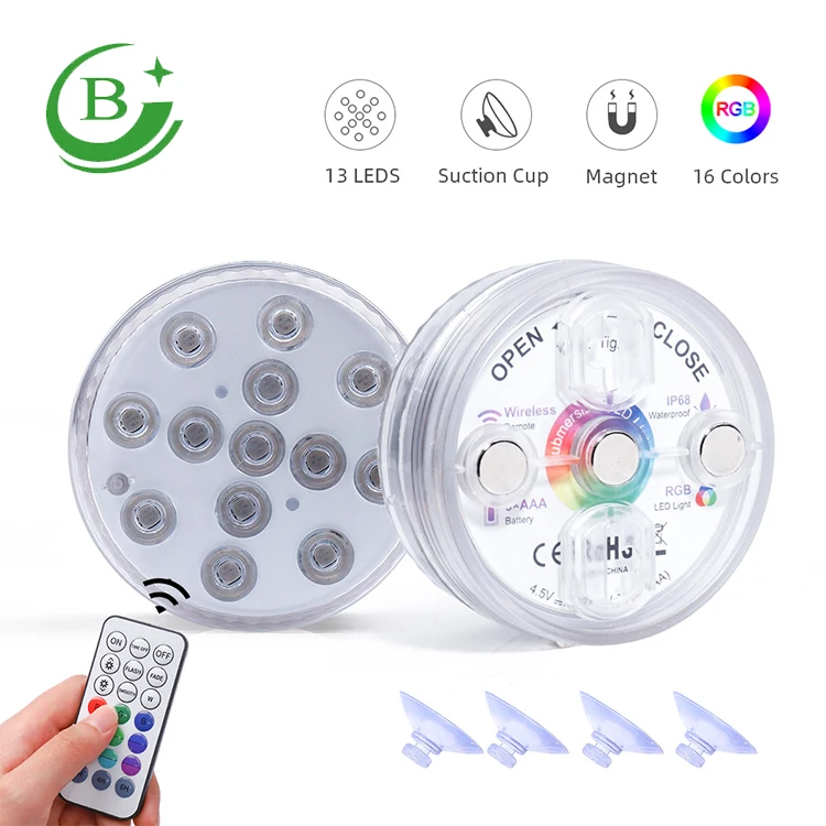 Mini Battery RGB IP68 Waterproof Underwater led submersible lights With Remote Controlled