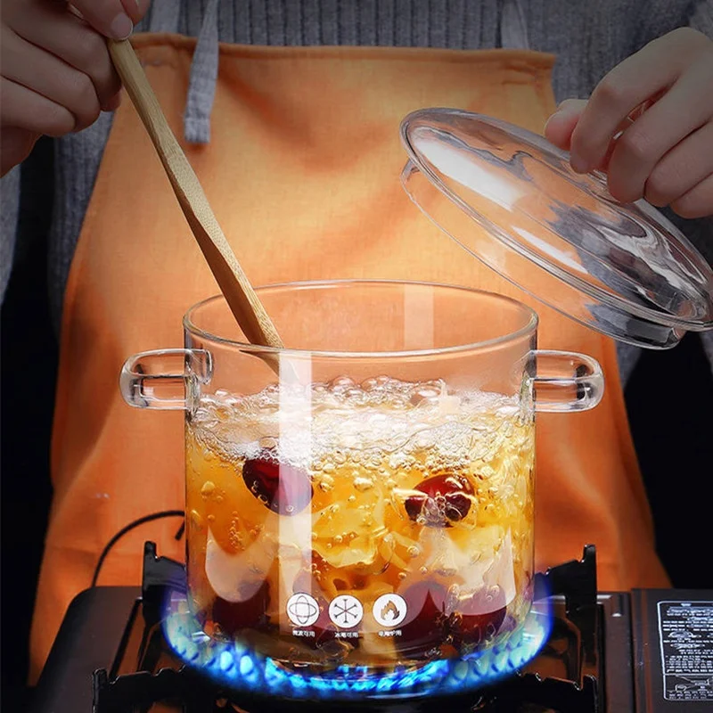 Hot sale high borosilicate soup pot clear glass cooking pot heat resistant  can be used for domestic