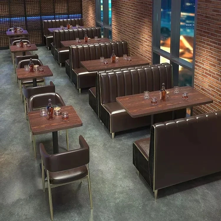 Luxury modern metal leather seats restaurant furniture Marble white Black restaurant table and chair sets sofa cafe