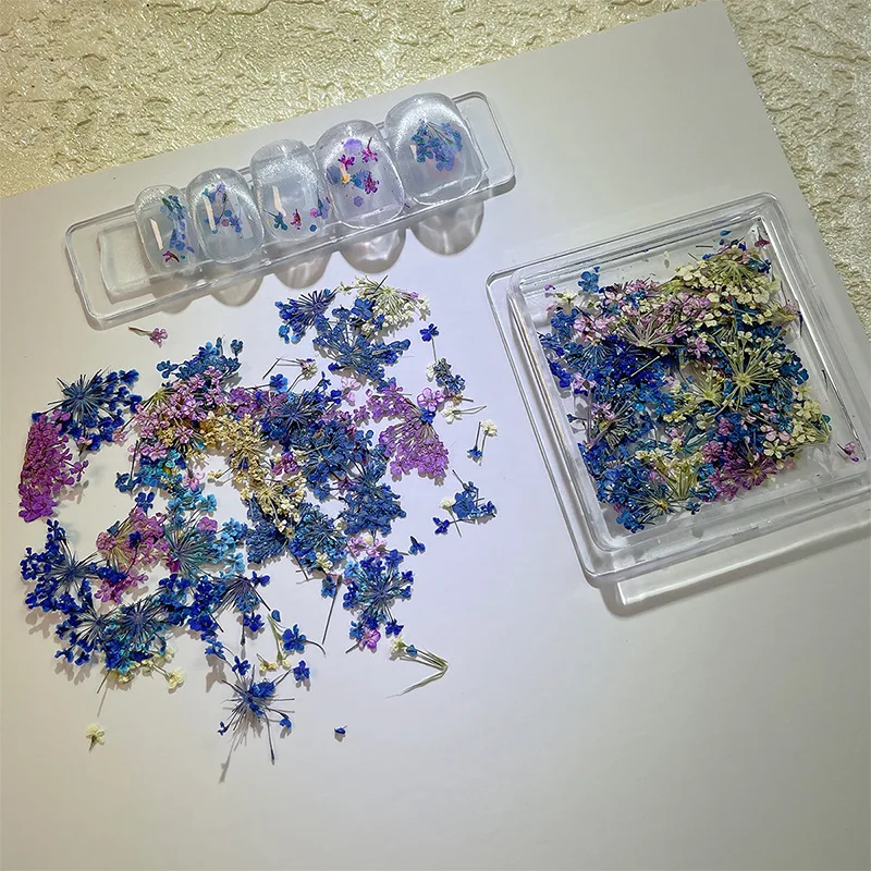 DIY Oil Paint Mixing Floral Square Box Nail Art Decor Japanese inspired Ins Style Dried Flower Nail Decor Charms