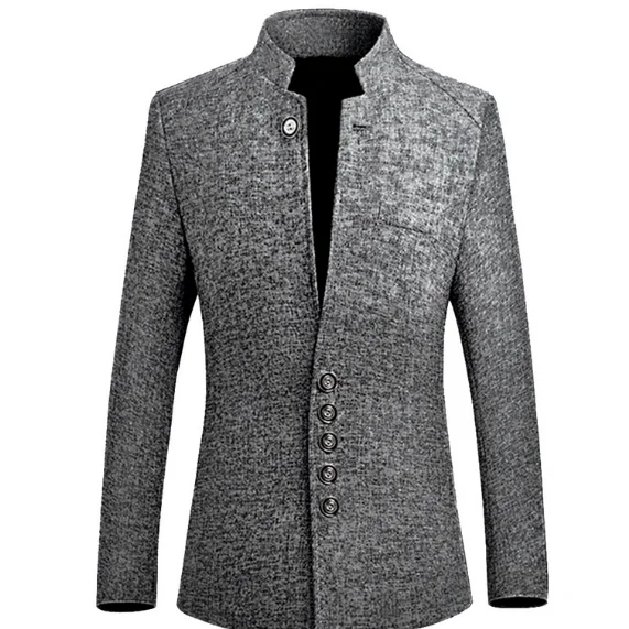 Men Suit Jacket Solid Mandarin Collar Slim Fit Tuxedo Men Blazer Jacket Autumn Winter Casual Blazer Men Coat Plus Size