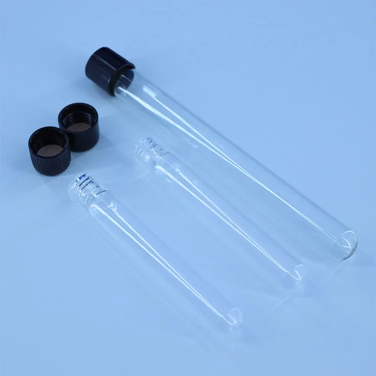 Бесплатный образец тестовая трубка из боросиликатного стекла с плоским дном и алюминиевой закручивающейся