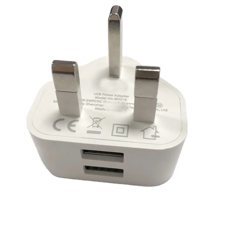 CE ROHS Certificate 10W UK Plug Dual USB Phone Charger 2 Port 5V 2A USB Travel Wall Charger Wholesale