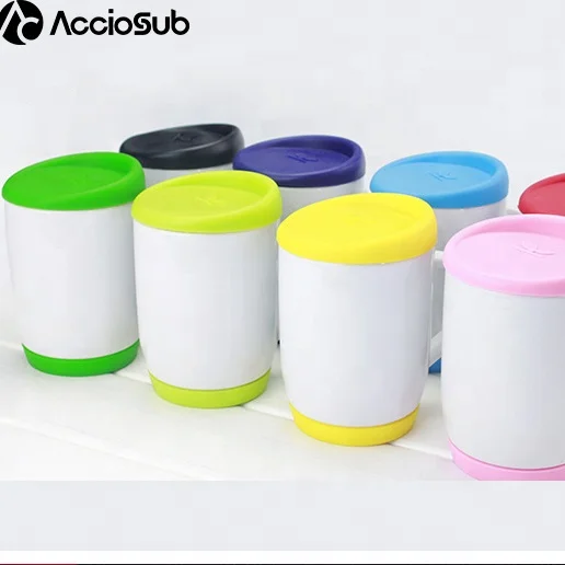 Custom 11oz Sublimation Ceramic White with Heart Shape Handle Mugs with Silicone Coffee Cup Cover Lid