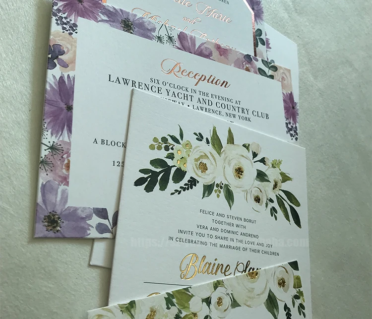 Printing white envelope customized greeting card sets gold wedding invitations