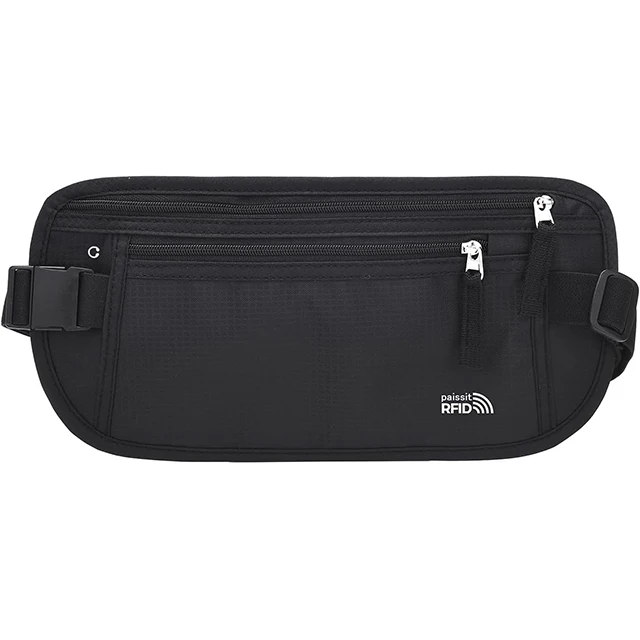 Custom Logo Slim Passport Holder RFID Blocking Travel Pouch Sports Running Waist Bag Travel Money Belt for Cash and Credit Cards