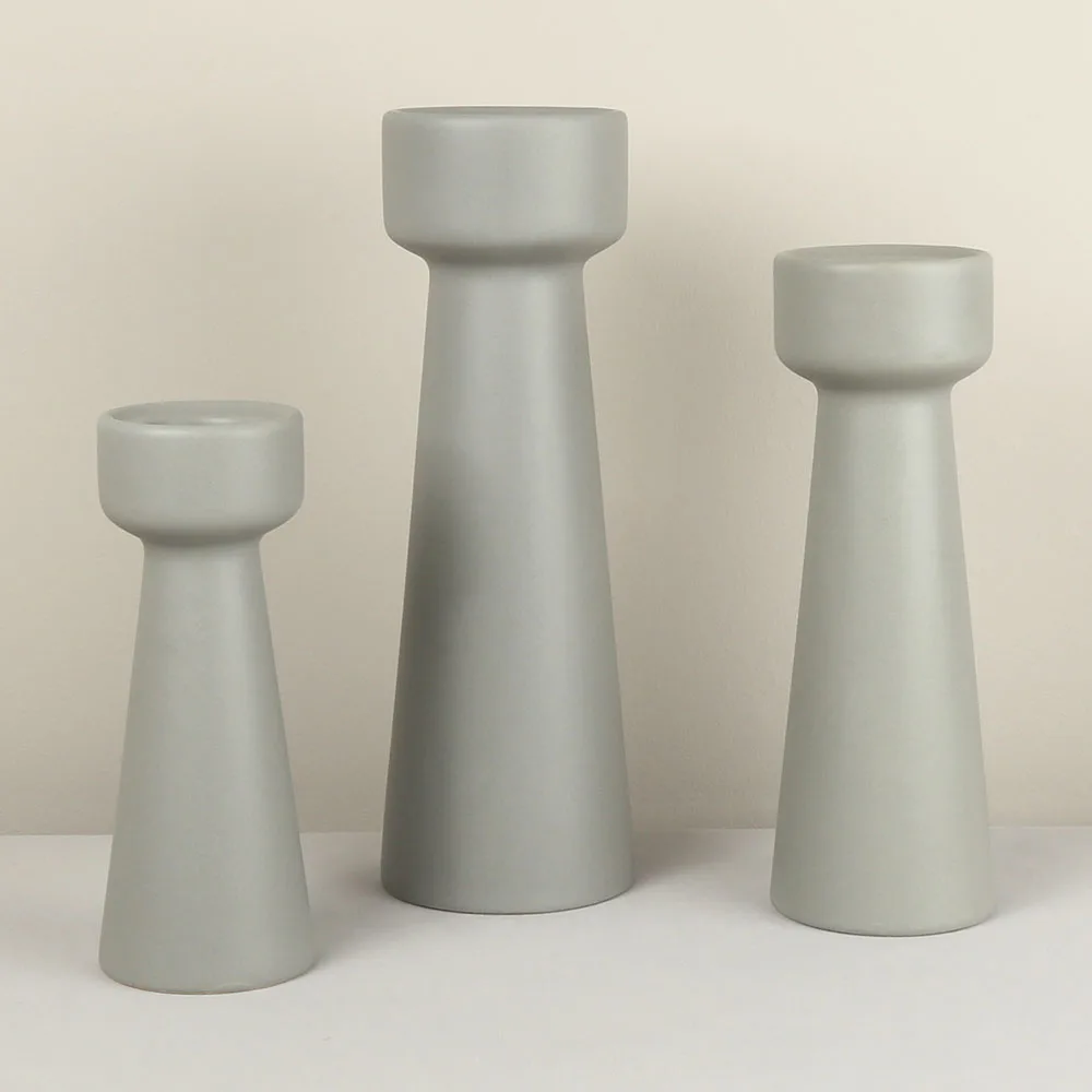 Gray Color Table Tall Tape Pillar Stick Candle Holder Ceramic