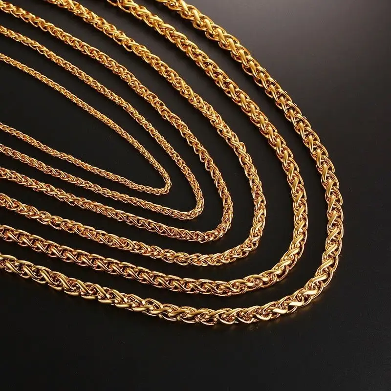Tryme Wheat Chains For Men Gold Color Stainless Steel Long Spiga Italian Necklace Accessories