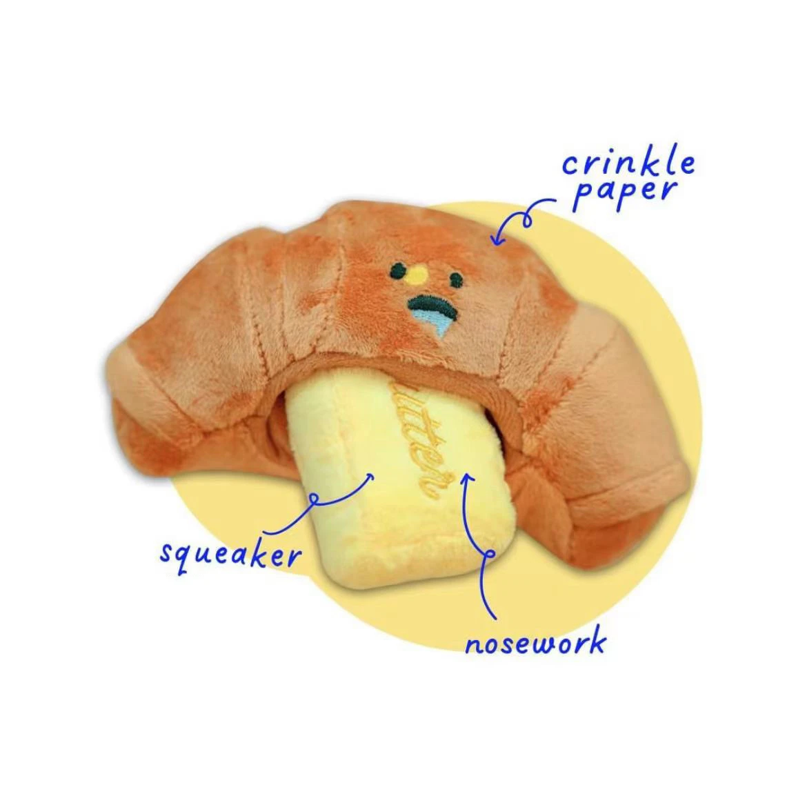Hot Selling Pet Soft Plush Toy Cute Croissant With Butter Chew Toy Kit Squeaky Interactive Crinkle Paper Nose-work Sniff Toy