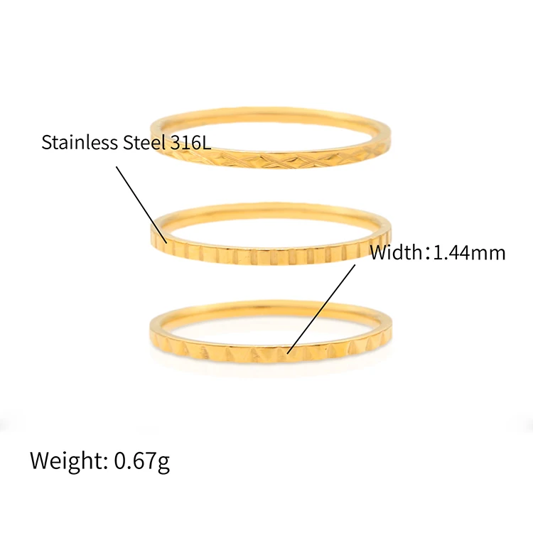 Chris April 316L texture ring gold stainless steel knuckle triple layer pinky ring for men