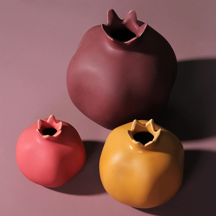 Home Decor Pomegranate Shape Ceramic Vase Handmade Decoration Dried Flowers Vase