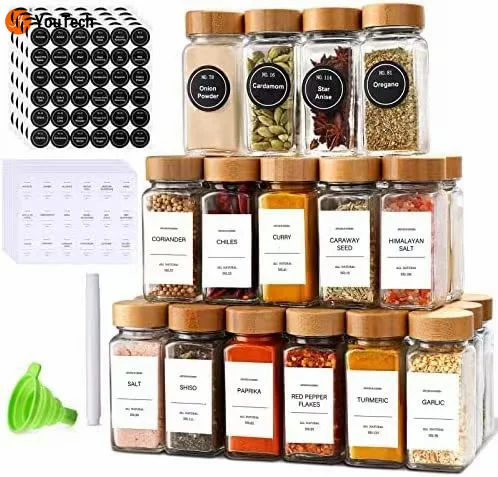 Glass Spice Jars with Bamboo Lid Spice Seasoning Containers  Pot Salt Pepper Shakers Spice Organizer Kitchen