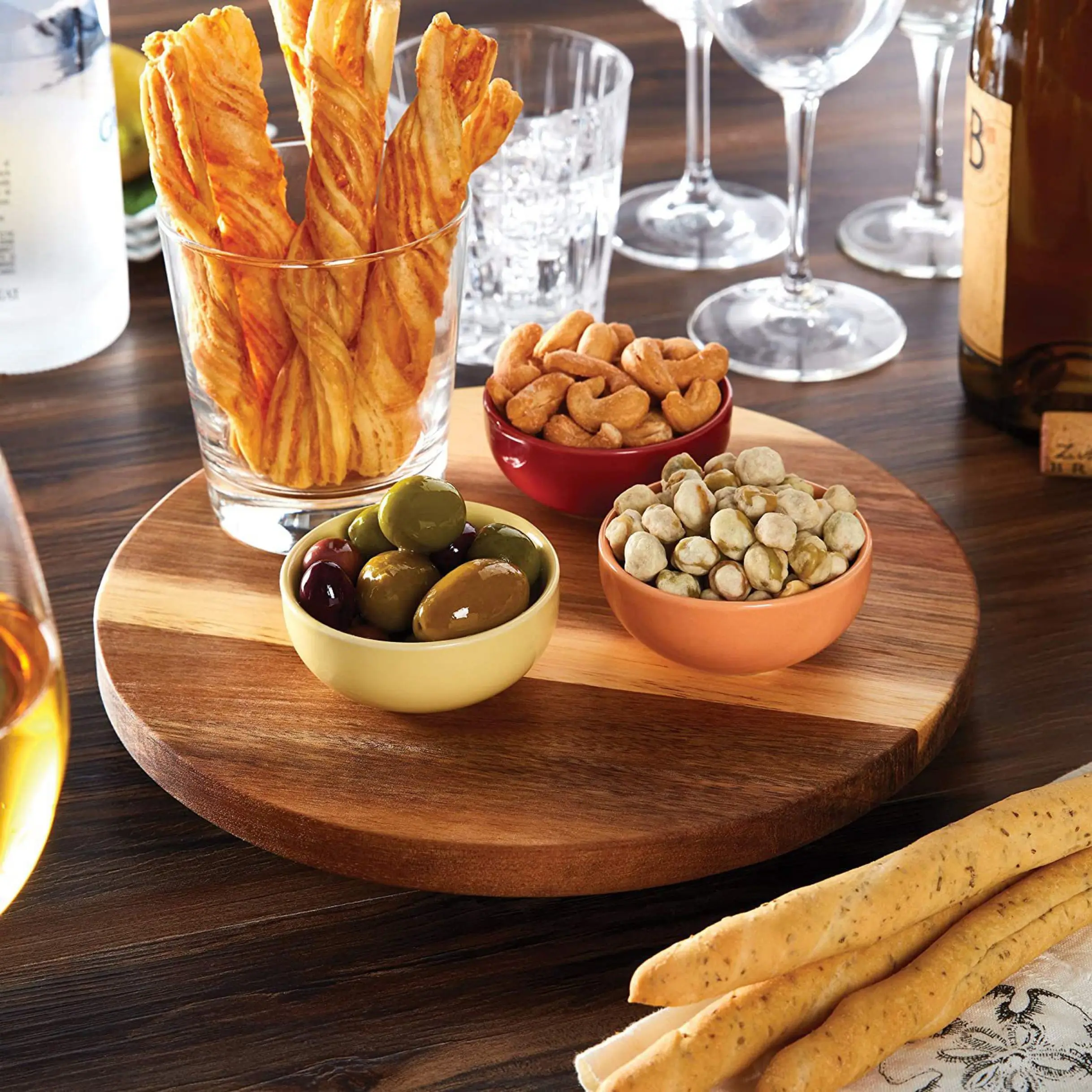 GREENSIDE Creative Spinning Turntable bamboo lazy susan wood storage container Cabinet Organizer