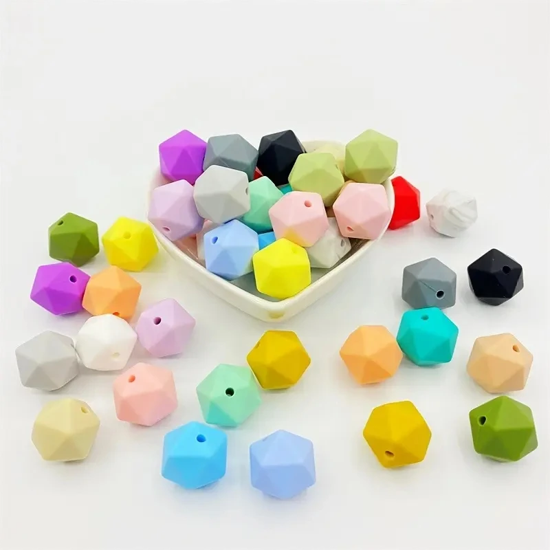 14mm Hexagon Character Letter Wholesale Focal Wristlet Bracelet Teething Keychain Custom Silicone Beads For Pen Jewelry Making