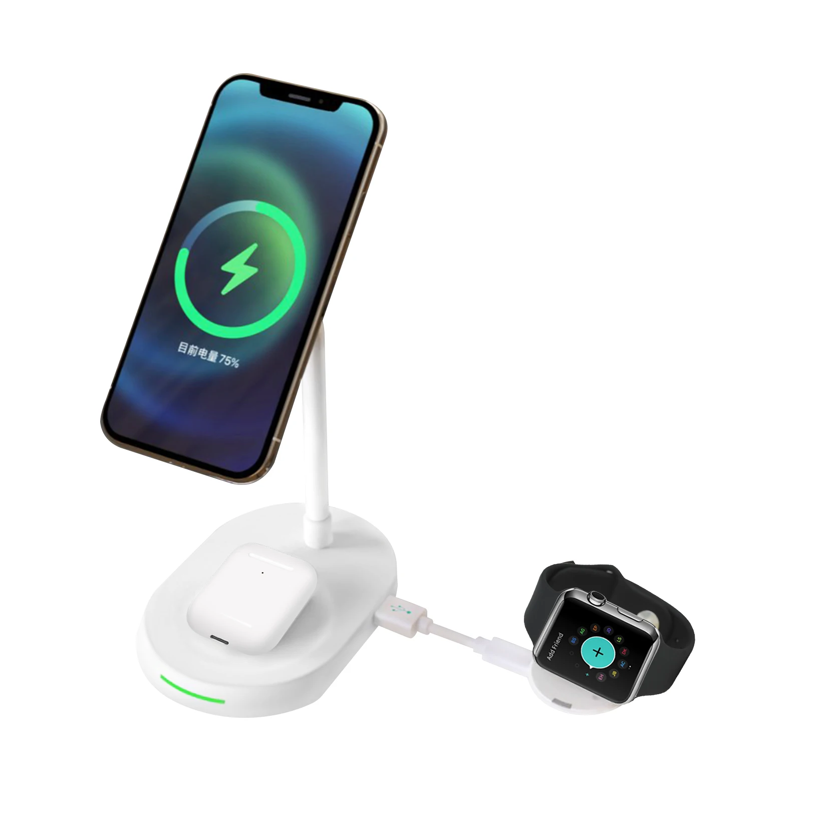 2 IN 1 15W Fast Wireless Charger N Type c to c Cable Set For Magsafe Wireless Smart Charging Stand & Holder For Iphone Airpoder