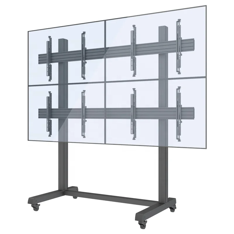 2x2 Rolling Meeting Room Adjustable Video Wall TV Mount Cart Floor Stand LED TV Display  Mobile Monitor Stand