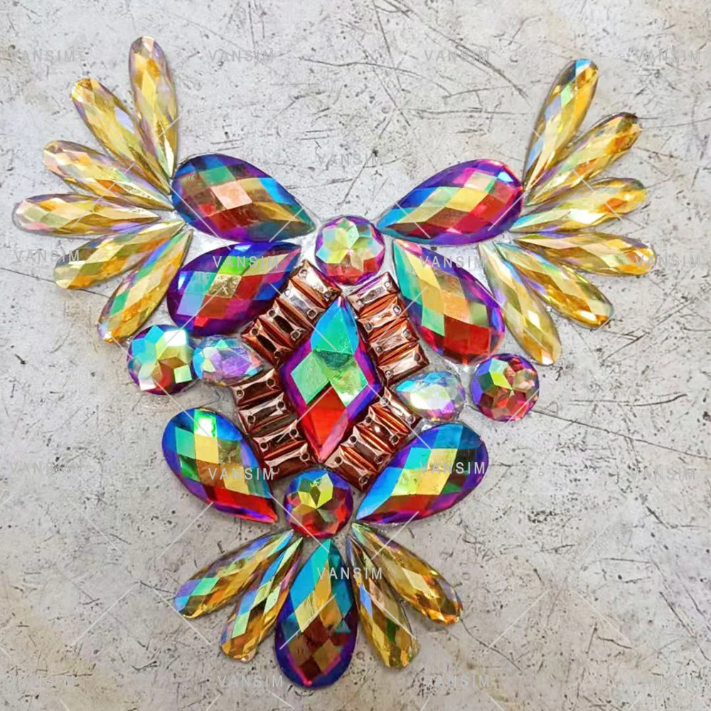 Carnival Costumes Accessories Green AB Aqua AB Iridescent Resin Rhinestone Appliques Diamond